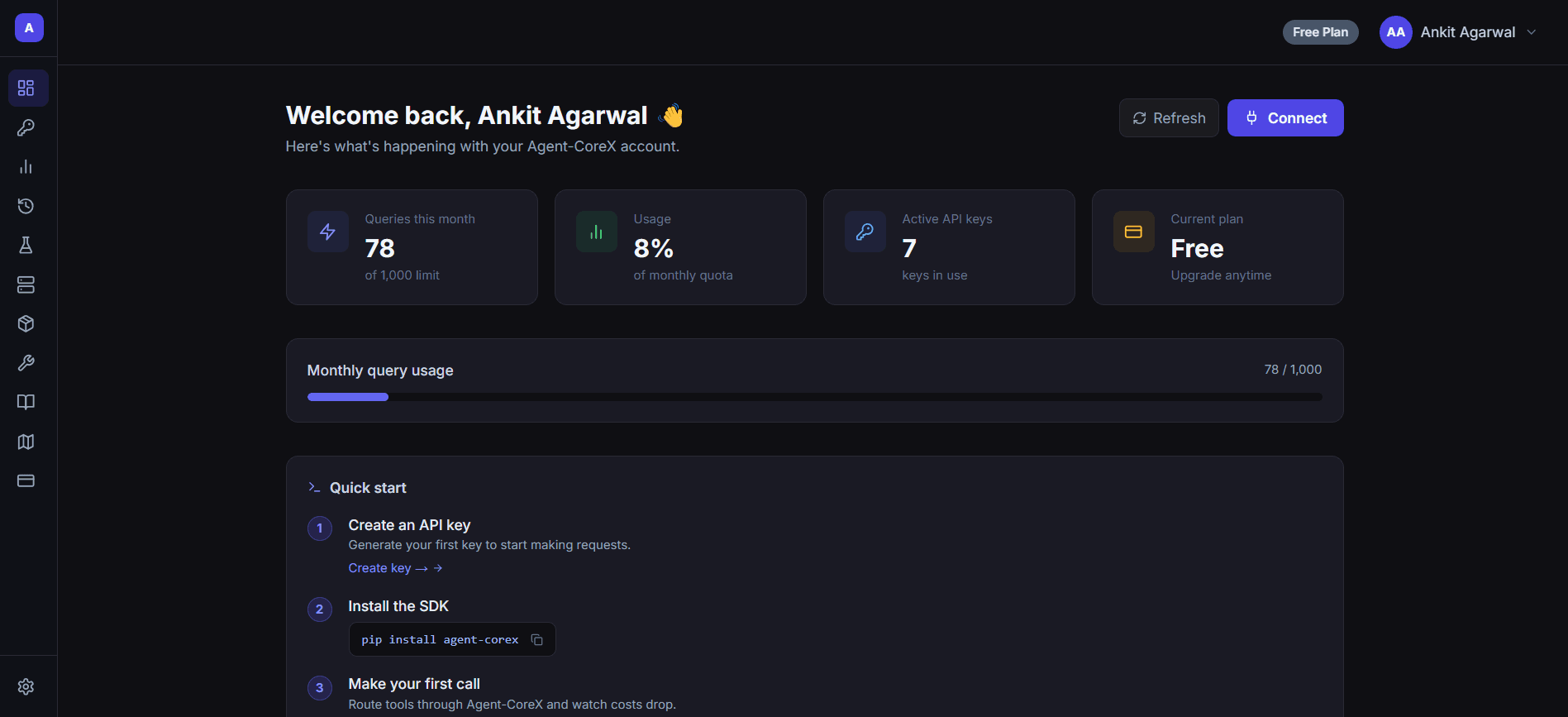 Create API Key button in dashboard
